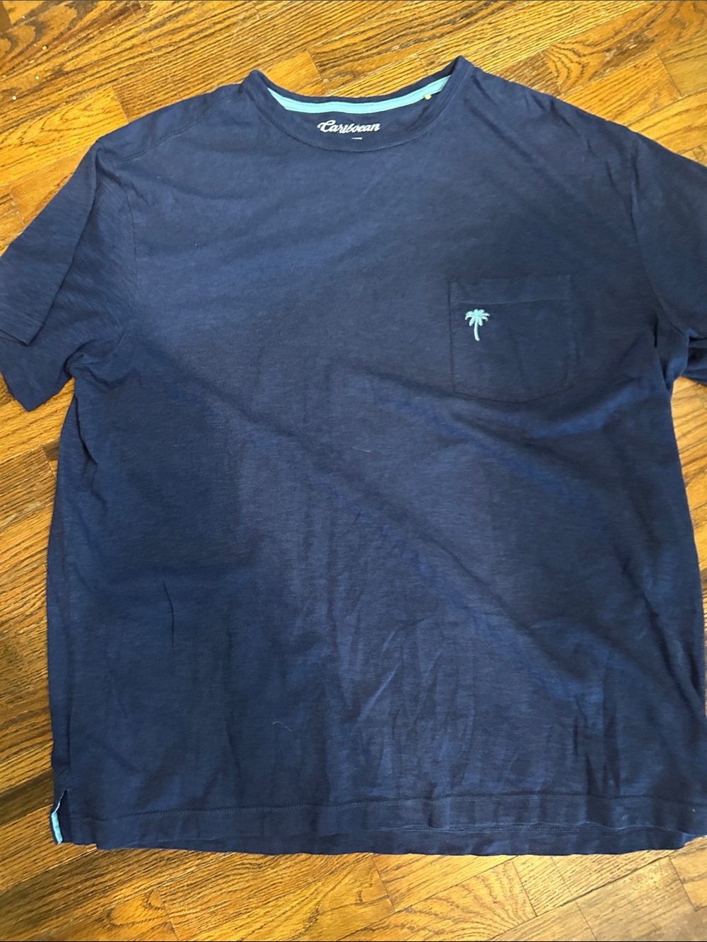 Caribbean Navy Short-Sleeve Tee with Mint Palm Pocket Accent